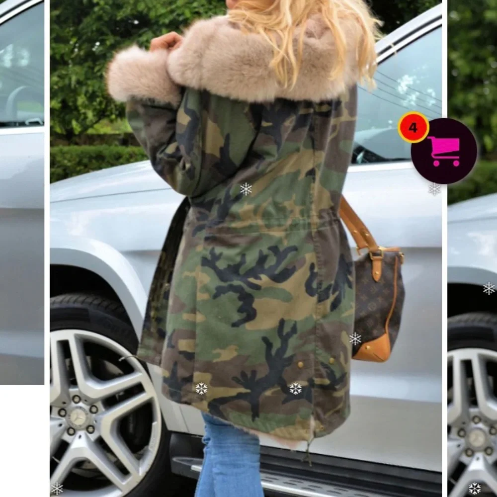 Roiii  NWT Camo Winter Parka Loose fitting Faux Fur coat size small - Picture 9 of 9